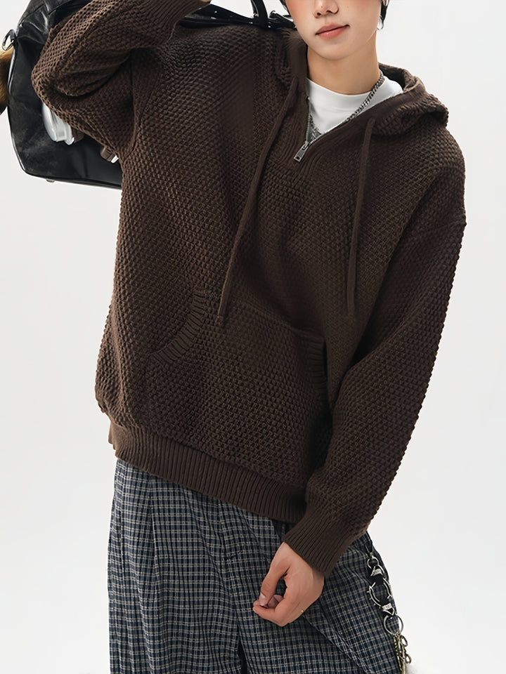 Leisure Half Zipper Pineapple Pattern Hooded Stereo Thickening Sweater