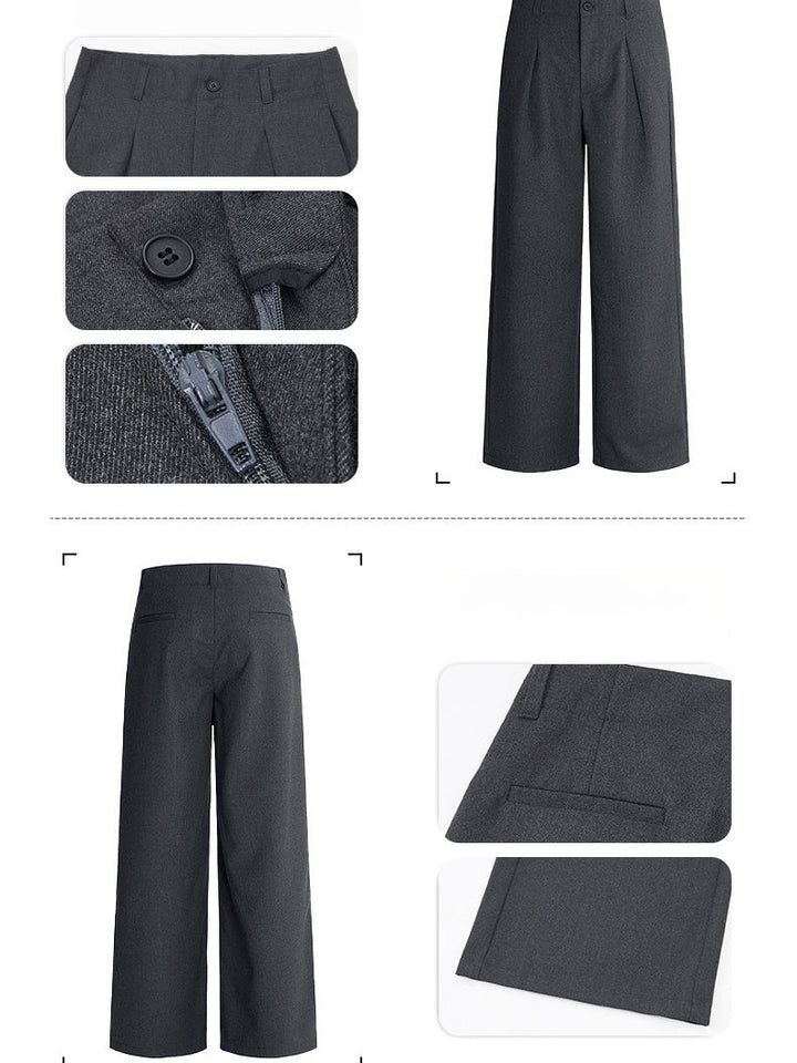 Old Money Style A-shaped Pleated Woolen Cloth Trousers Pants