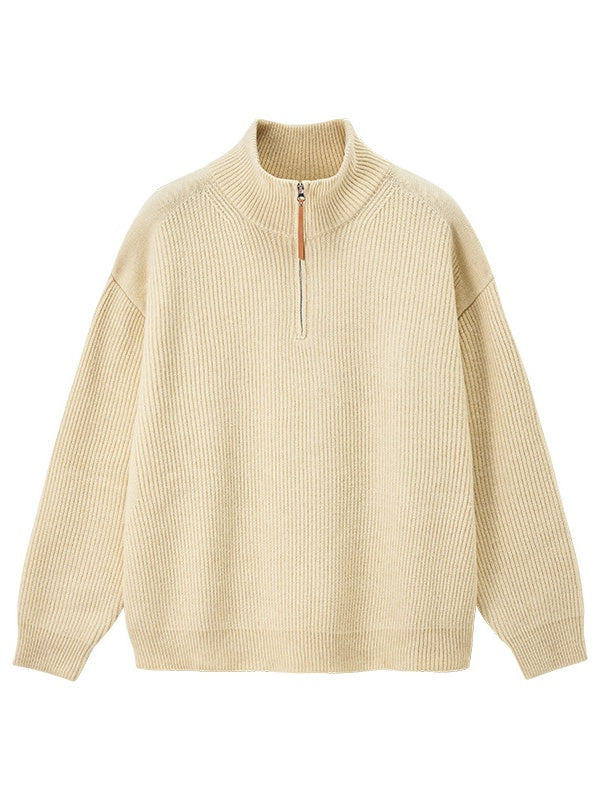 Half Zipper Turtleneck Old Money Style Sweaters