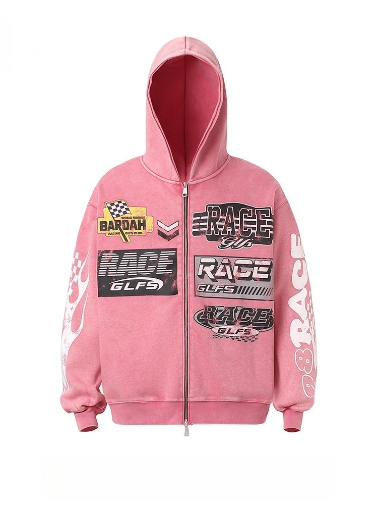 Street-Style Letter Print Hoodie Jacket
