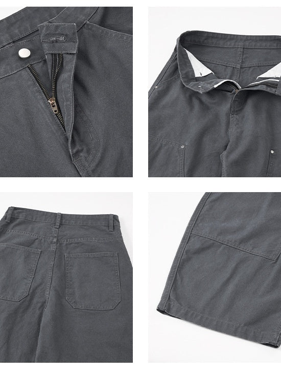 Liber Autumn Neutral wear Studs Solid Color Cargo Trousers