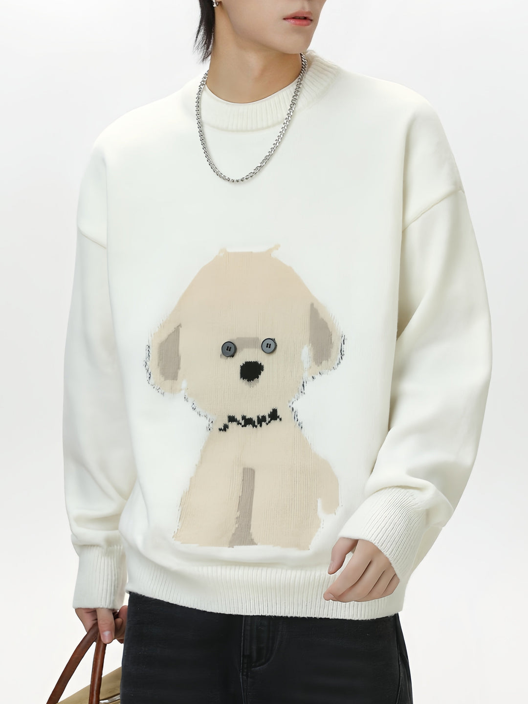 Cartoon Puppy Texture Keep Warm Crew Neck Sweater