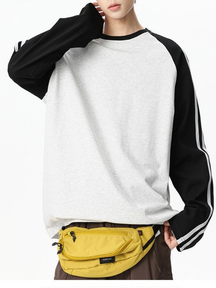 Liber Autumn Neutral wear Color matching Stripes T-shirts