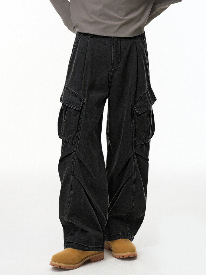 Function Outdoor Recreation Large Pockets Pleated Workwear Wide-leg Pants