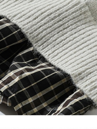 Retro Contrasting Colors Plaid Fake Two Pieces Splicing Sweater