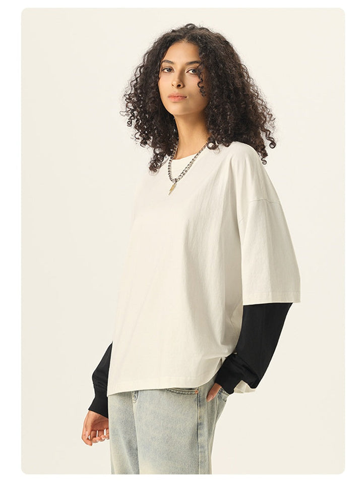 Liber Autumn Neutral wear Color matching Solid Color T-shirts