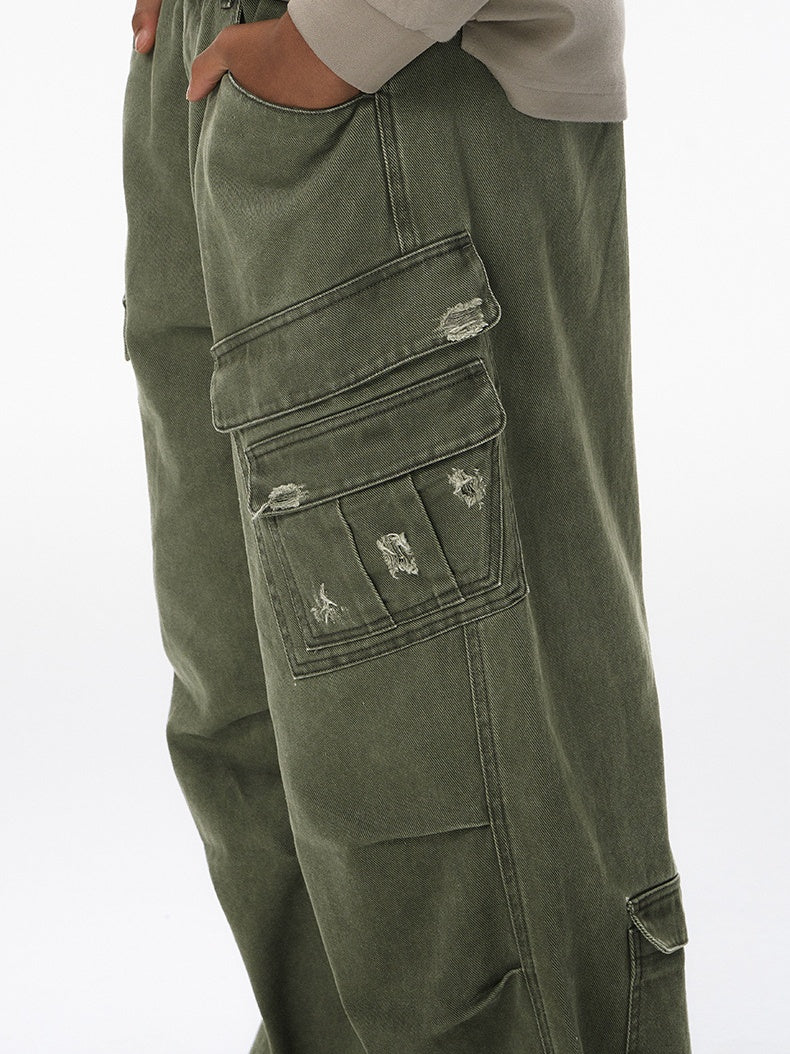 Washing Water Cut Multiple Pockets Old Tooling Casual Trousers
