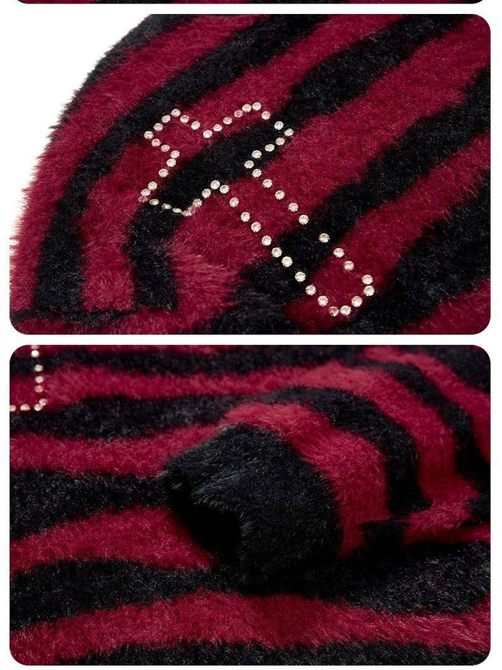 Stripes Hot Diamond Cross Imitation Mohair Sweater