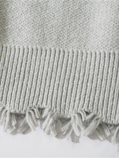 Dark Cross Jacquard Contrasting Colors Sutures Cut Destroy Sweater