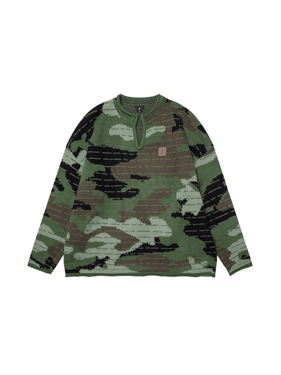 Computer Jacquard Small V-neck Camouflage Sweater