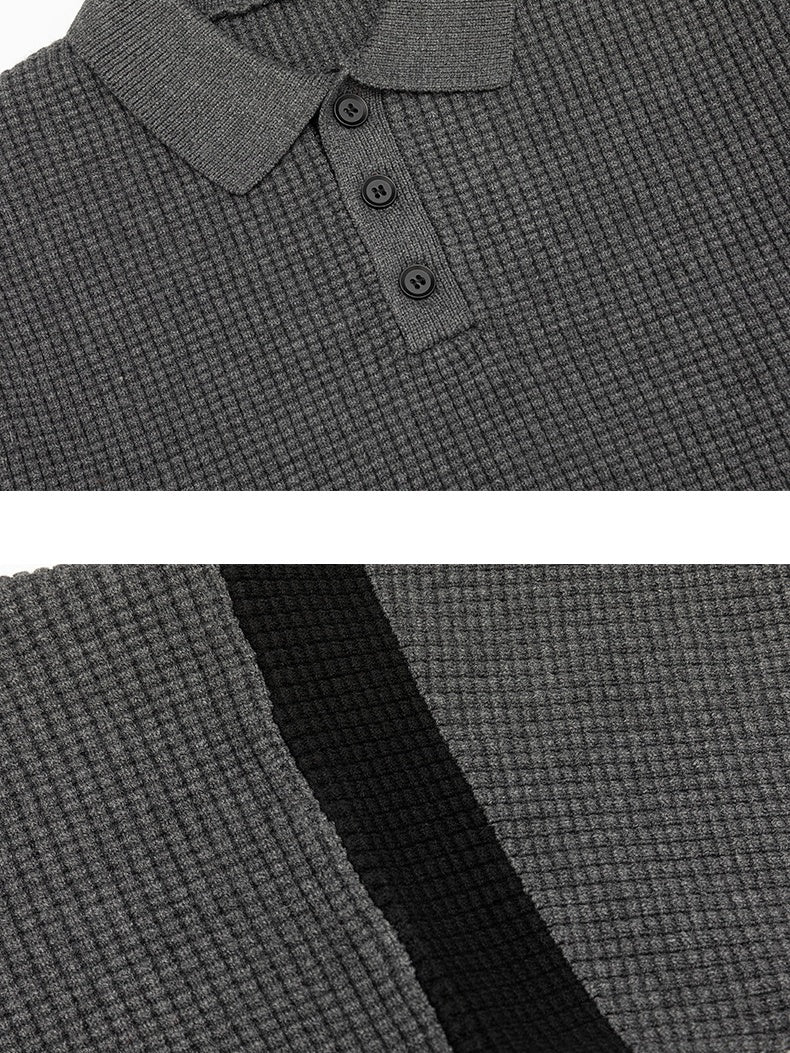 Color Matching Simplicity Loose Polo Lapel Sweaters