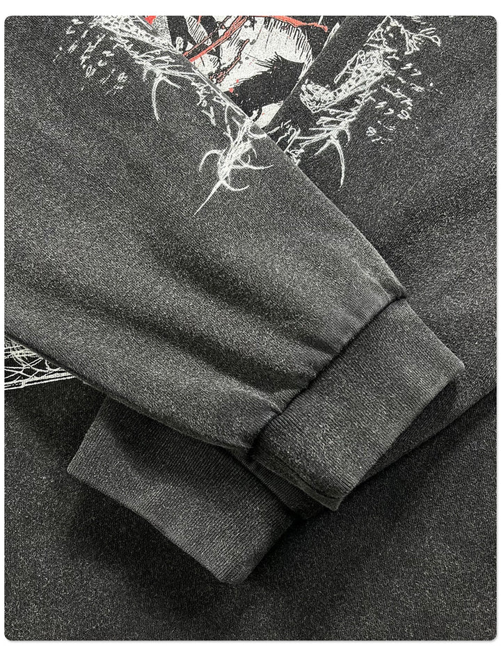 Dark Aesthetics Fake Two-piece Splicing Digital Direct Printing Long-sleeved T-shirt