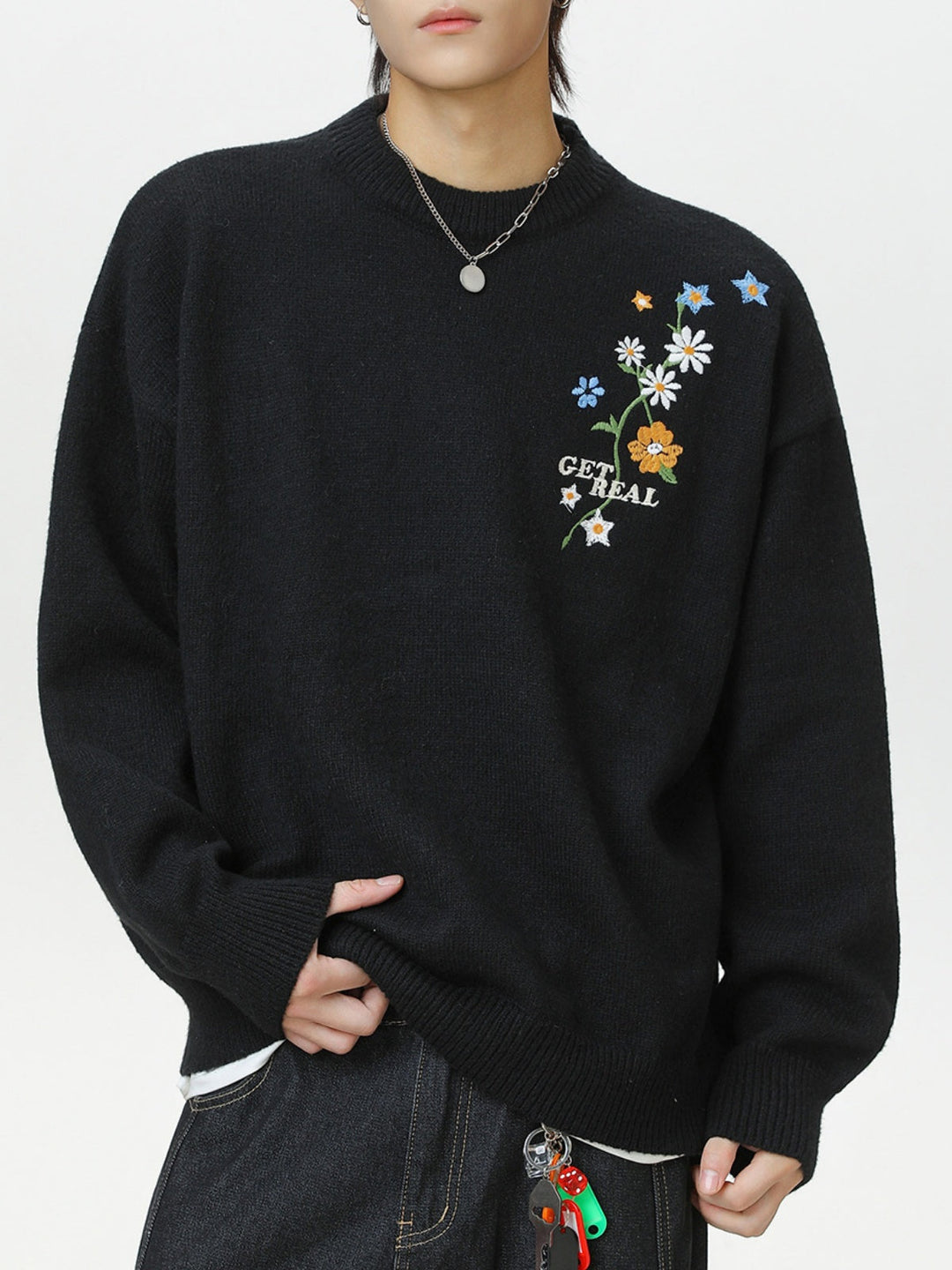 Plant patterns Embroidery Loose Thickening Pullover sweater