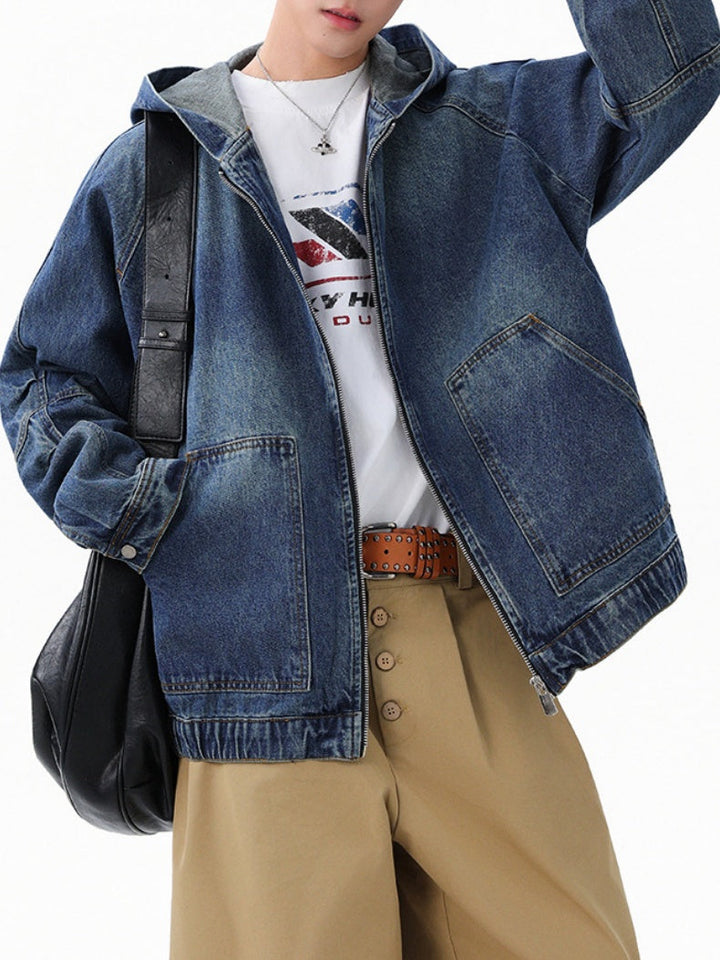 Zipper Silhouette Leisure Hooded Denim Jacket