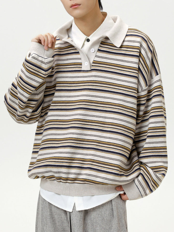 Retro Contrasting colors Stripes Lapel sweater