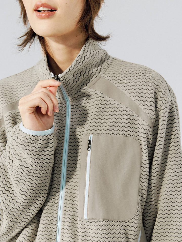 Wave Pattern Contrasting Colors Zipper Light Outdoor Plush Sweatshirt Sports Jacket