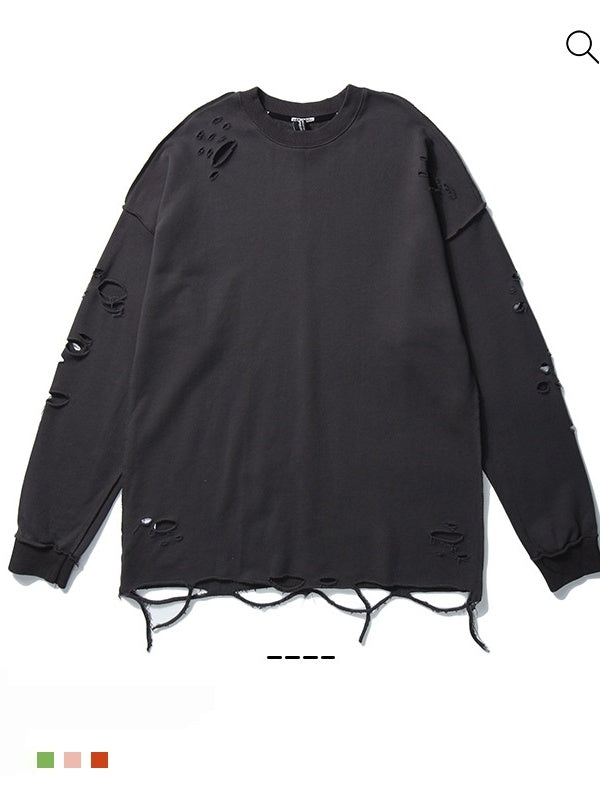 Oversize Hole Loose Pullover Long-sleeved T-shirt