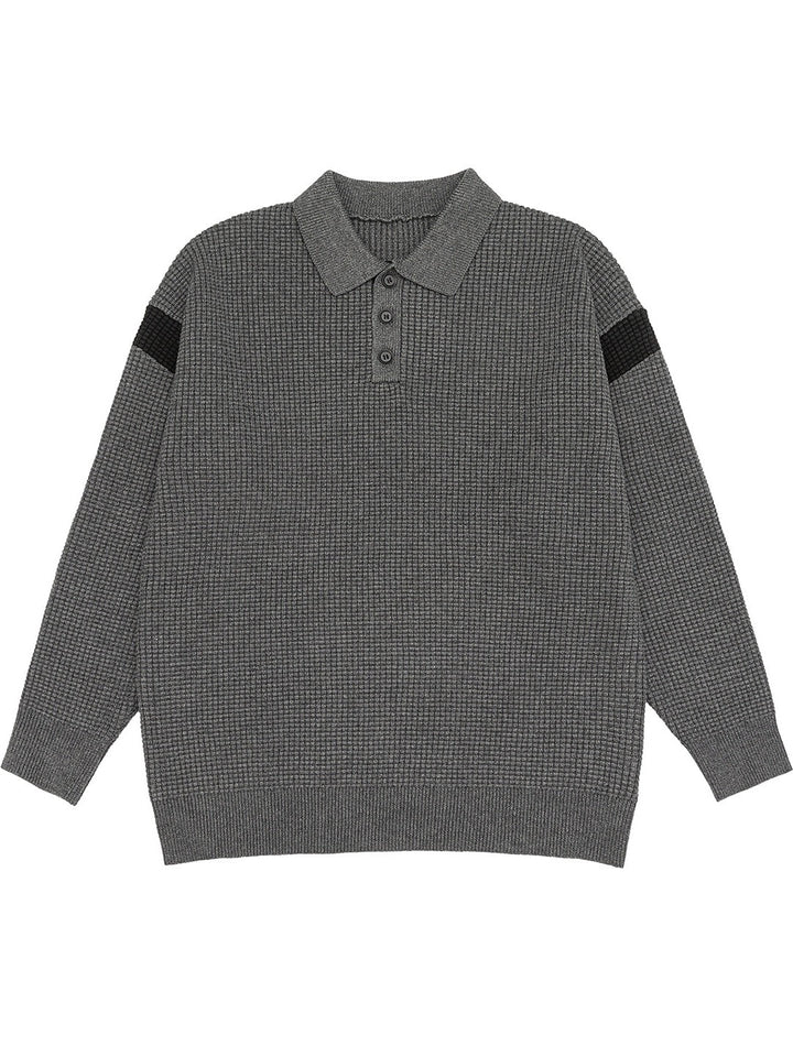 Color Matching Simplicity Loose Polo Lapel Sweaters