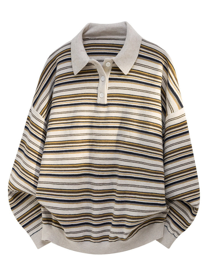 Retro Contrasting colors Stripes Lapel sweater