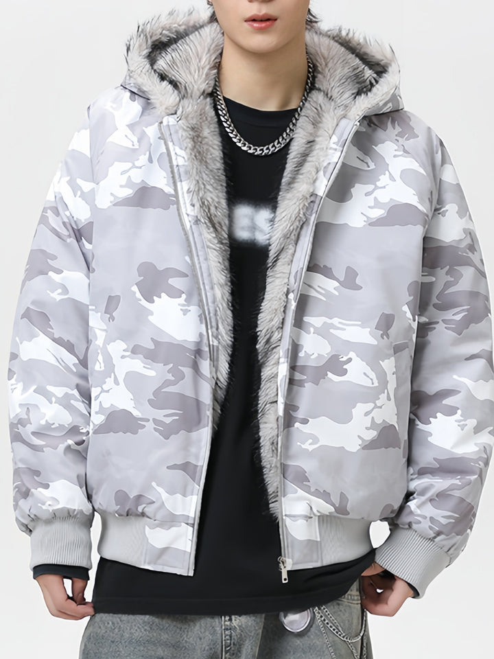 Camouflage Fur Collar Hooded Cotton Jacket