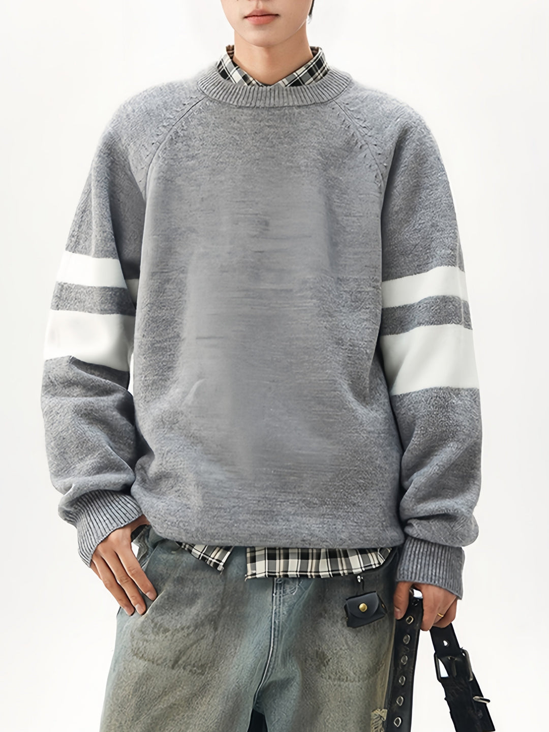 Striped Texture Contrasting Colors Loose Leisure Pullover Sweater