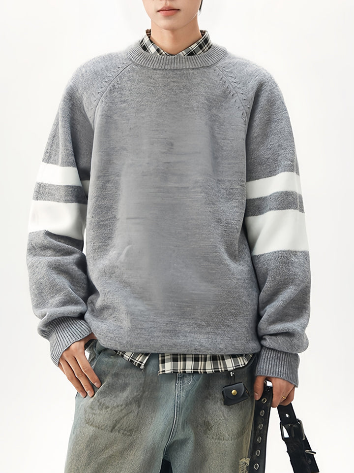 Striped Texture Contrasting Colors Loose Leisure Pullover Sweater