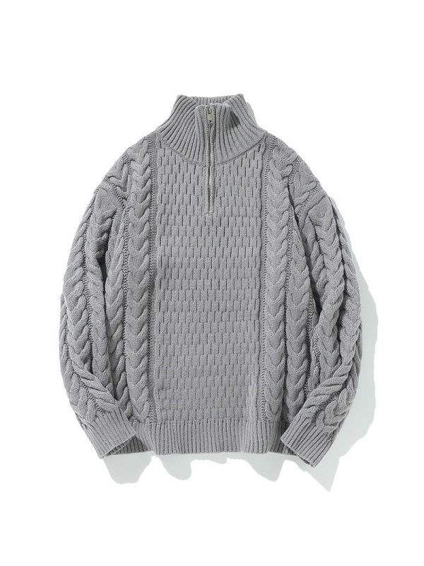 Coarse-pitted Fried Dough Twist Half Zipper Loose Hood Old Money Style Sweater