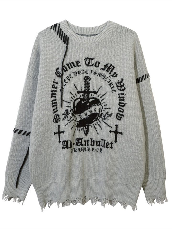 Dark Cross Jacquard Contrasting Colors Sutures Cut Destroy Sweater