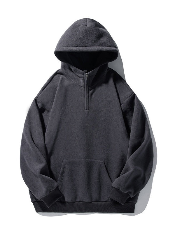Half Zipper Thickening Polar Fleece Hooded Sweatshirt