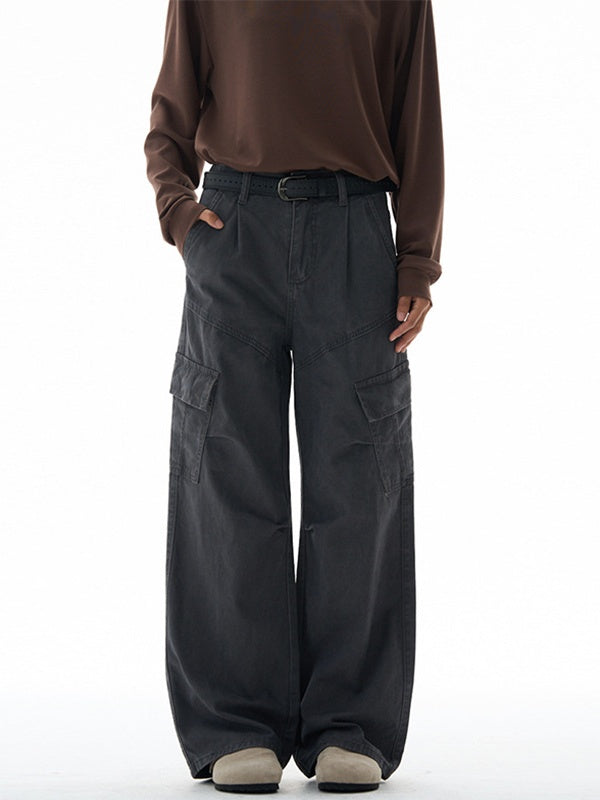 Liber Autumn Neutral wear Multiple pockets Solid Color Cargo Trousers