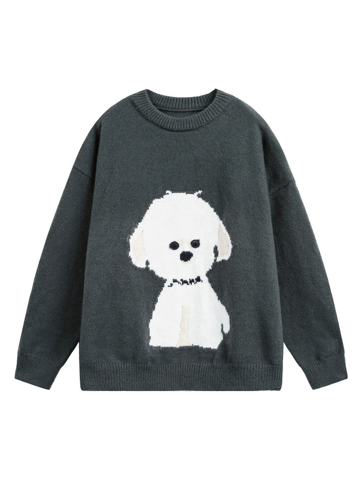 Cartoon Puppy Texture Keep Warm Crew Neck Sweater