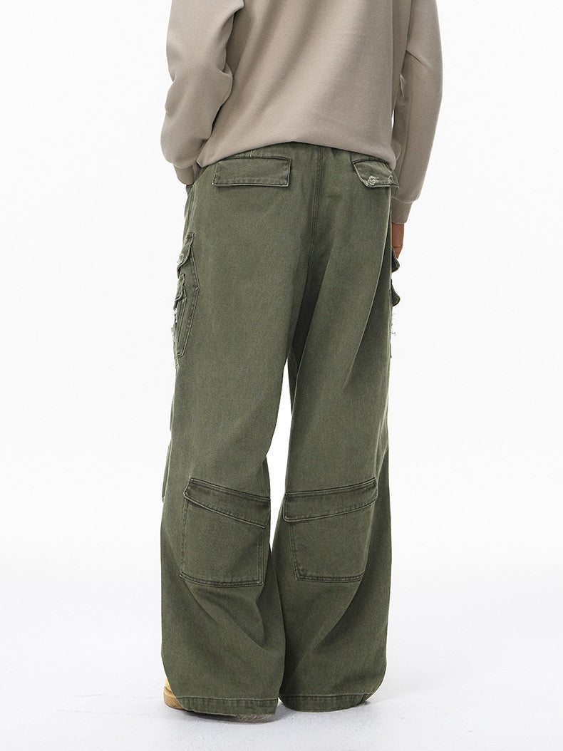 Washing Water Cut Multiple Pockets Old Tooling Casual Trousers