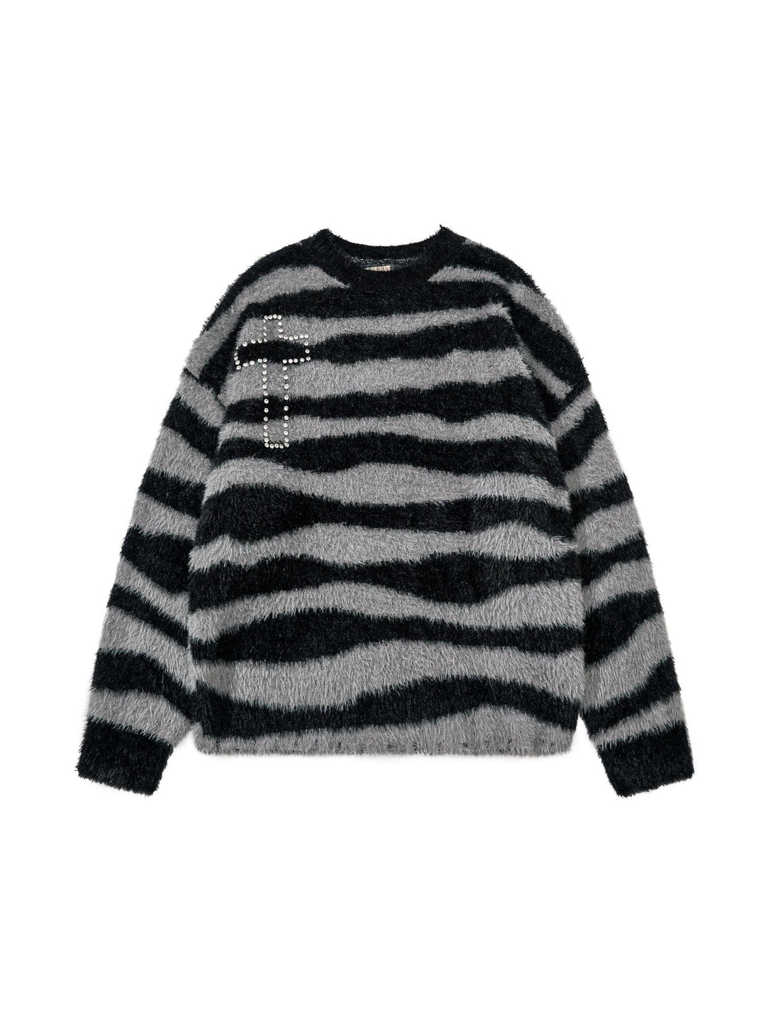 Stripes Hot Diamond Cross Imitation Mohair Sweater
