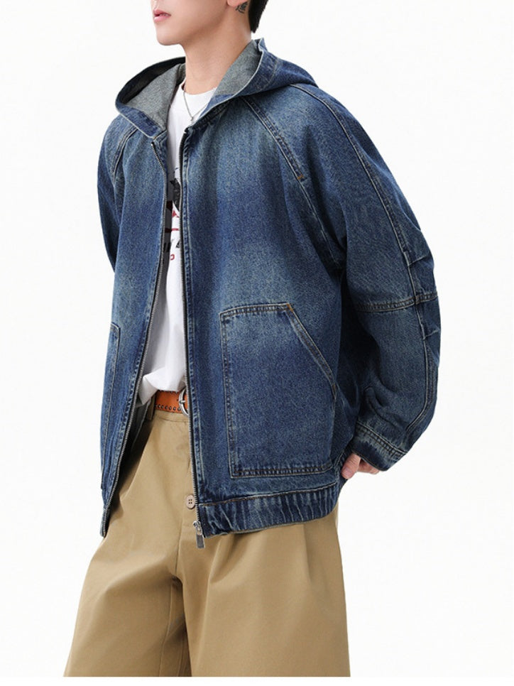 Zipper Silhouette Leisure Hooded Denim Jacket