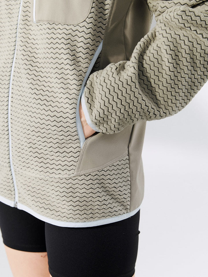 Wave Pattern Contrasting Colors Zipper Light Outdoor Plush Sweatshirt Sports Jacket