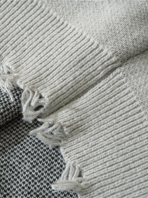 Dark Cross Jacquard Contrasting Colors Sutures Cut Destroy Sweater