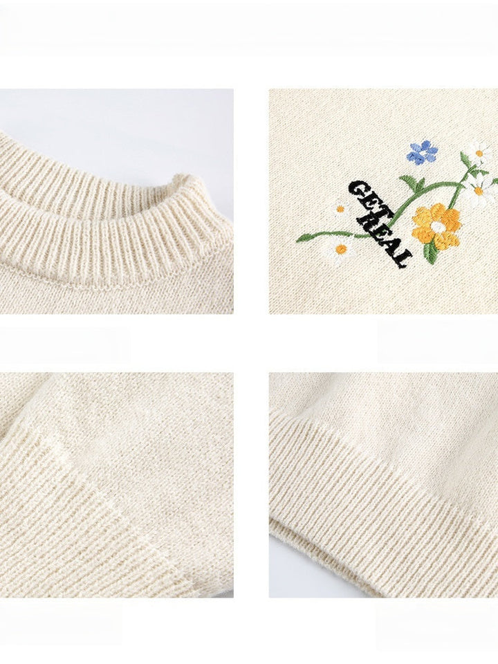 Plant patterns Embroidery Loose Thickening Pullover sweater