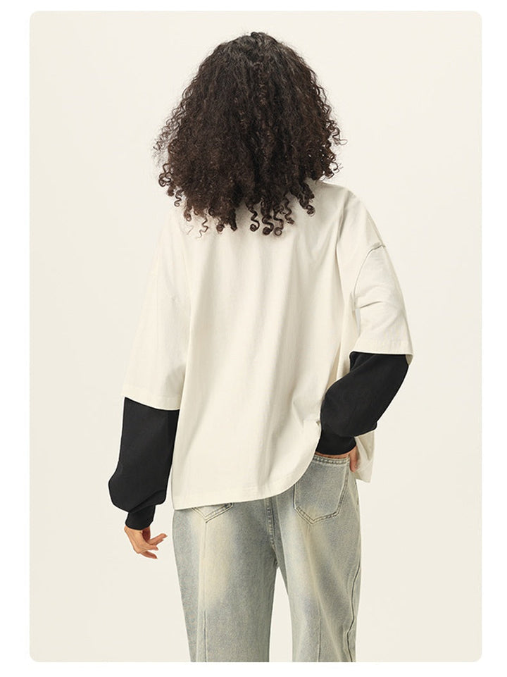 Liber Autumn Neutral wear Color matching Solid Color T-shirts