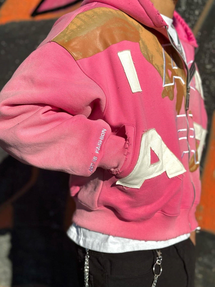 Colorblock Letter Patch Hoodie Jacket