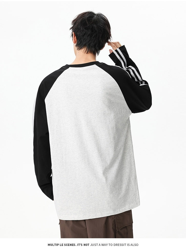 Liber Autumn Neutral wear Color matching Stripes T-shirts