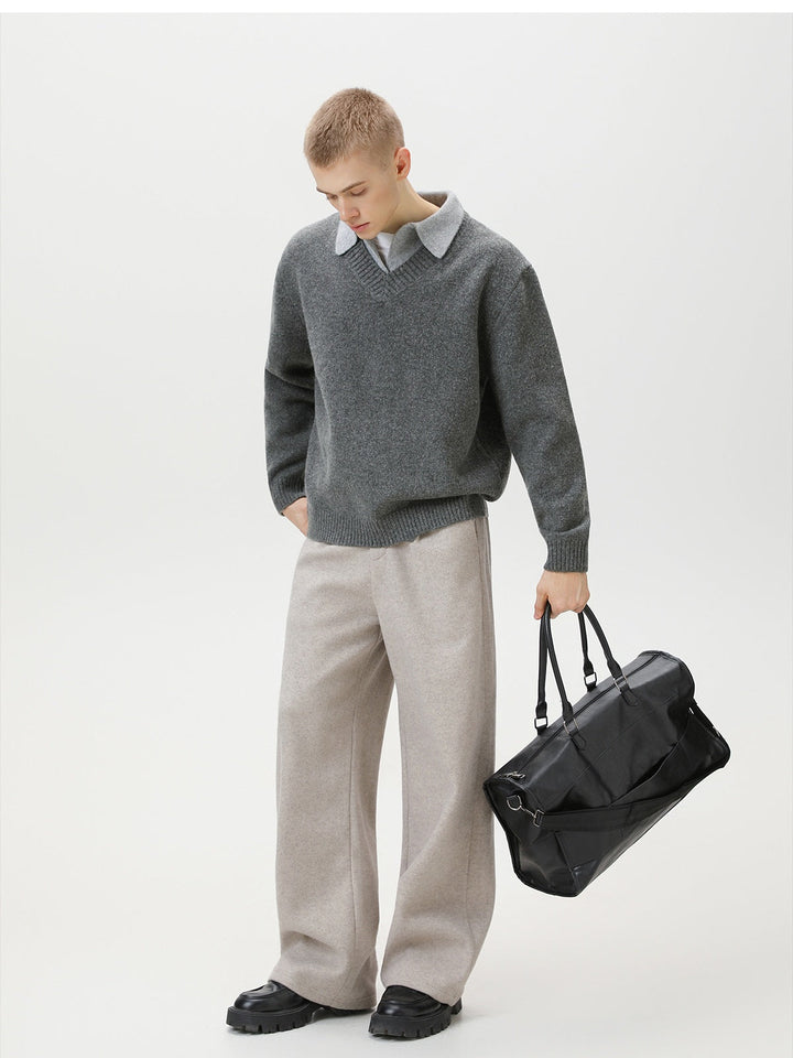 Fake two-piece lapel sweater