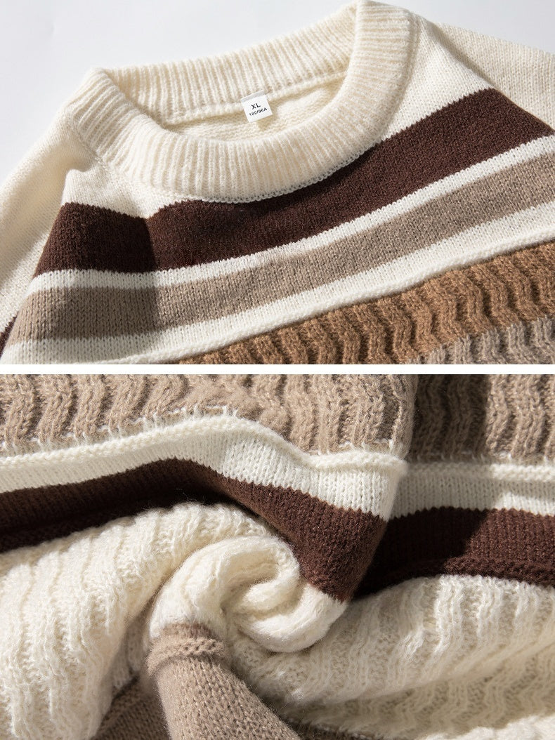 Neutral Color Block Striped Sweaters