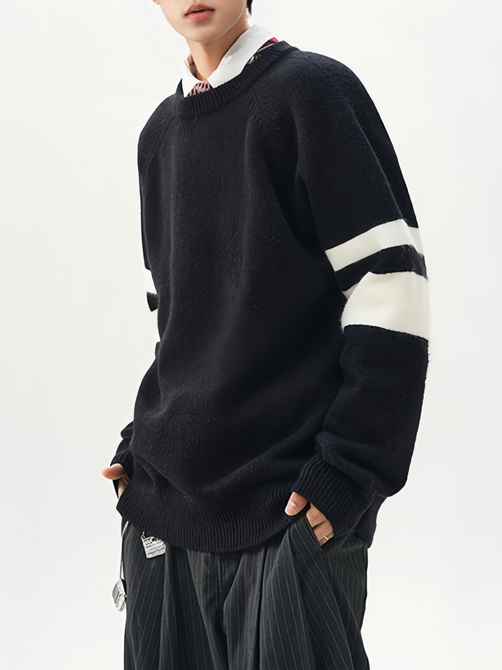 Striped Texture Contrasting Colors Loose Leisure Pullover Sweater