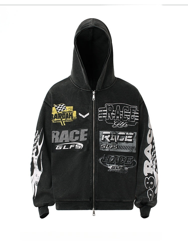 Street-Style Letter Print Hoodie Jacket