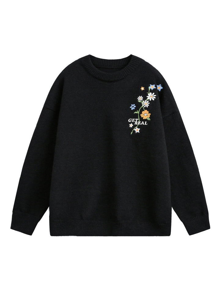 Plant patterns Embroidery Loose Thickening Pullover sweater