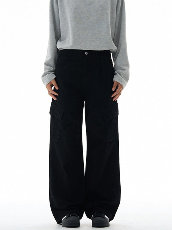 Liber Autumn Neutral wear Multiple pockets Solid Color Cargo Trousers