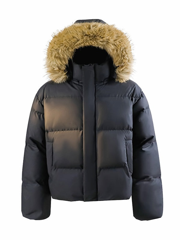 Thickening PU Leather Keep Warm Short Hooded Cotton-padded Clothes Parker Coat