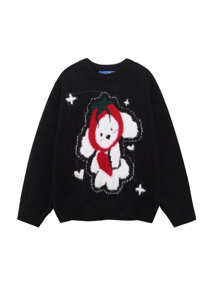 Retro Cute Tomato Puppy Jacquard Pullover Sweater