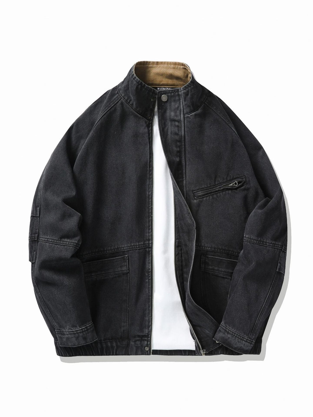 Retro Washing Stand Collar Zipper Workwear Denim Jacket