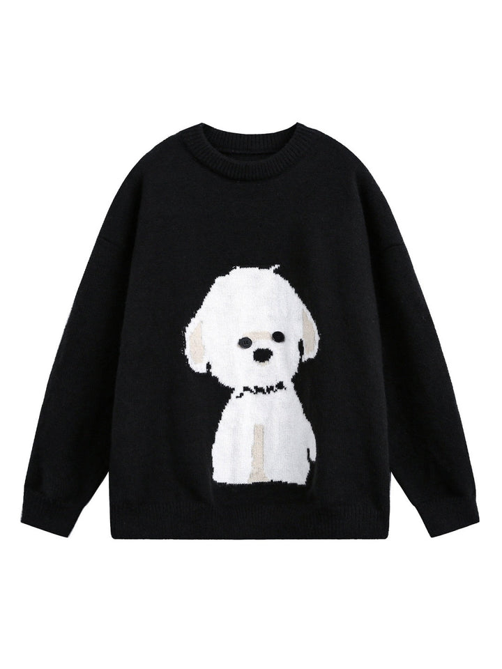 Cartoon Puppy Texture Keep Warm Crew Neck Sweater